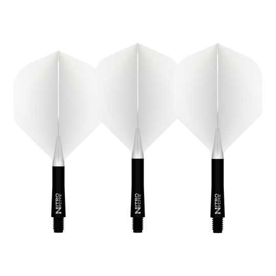 Red Dragon Nitroflite Czarny trzonek Białe lotki nr 2 Abgebildet ist der Red Dragon Nitroflite Black Shaft White Flights No2. Es handelt sich um einen Dart-Schaft in Schwarz mit weißen Flights.