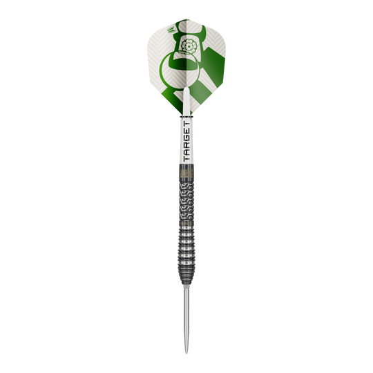 Stalowe lotki Target Charlie Manby Swiss Points Zu sehen ist Target Charlie Manby Swiss Points Steeldarts. Das Bild präsentiert einen einzelnen Dart aus dem Set.
