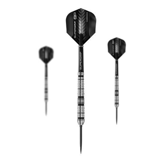 Lotki stalowe Harrows Supergrip Tapered Quick Point Das Produktbild präsentiert die Harrows Supergrip QP Tapered Quick Point Steeldarts. Diese Darts zeichnen sich durch ihre spezielle Form und hochwertige Verarbeitung aus.