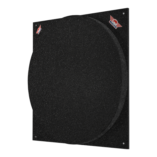 Tłumik tarczy do darta Bulls NL Das Bild zeigt das Produkt "Bulls NL Dartboard Silencer". Es handelt sich um eine schwarze Schallschutzmatte für eine Dartscheibe.