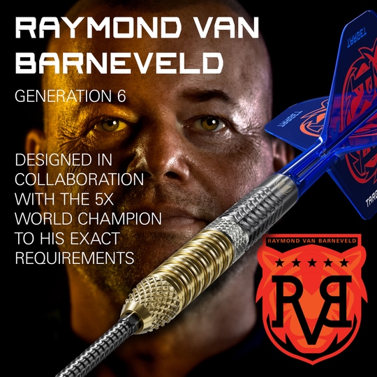 Targetuj w stalowe rzutki Raymond Van Barneveld GEN6 Swiss Point Das Foto präsentiert die Target Raymond Van Barneveld GEN6 Swiss Point Steeldarts. Das Design der Darts ist modern und von Raymond Van Barneveld inspiriert.