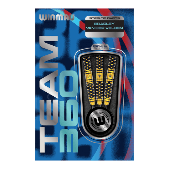 Rzutki stalowe Winmau Team 360 Bradley Van Der Velden - 22g Abgebildet sind die Winmau Team 360 Bradley Van Der Velden Steeldarts - 22g. Das Foto hebt die Form und Verarbeitung der Darts hervor.