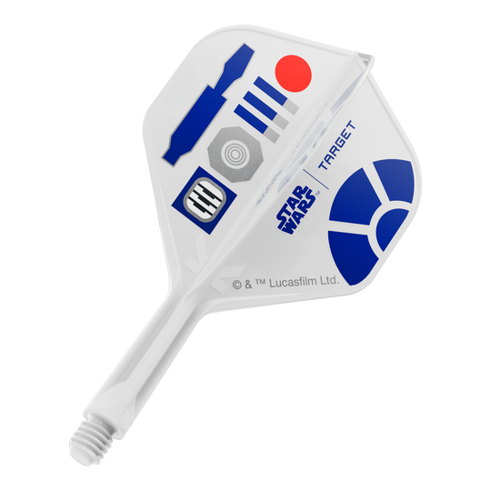 Dieses Bild ist einem Produkt mit dem Dateinamen 410513_Target_StarWars_KFlex_R2D2_No2_Standard_Flights_Short_19mm_1 zugeordnet. Es handelt sich wahrscheinlich um einen kurzen Dart-Flight im Star Wars R2D2 Look.