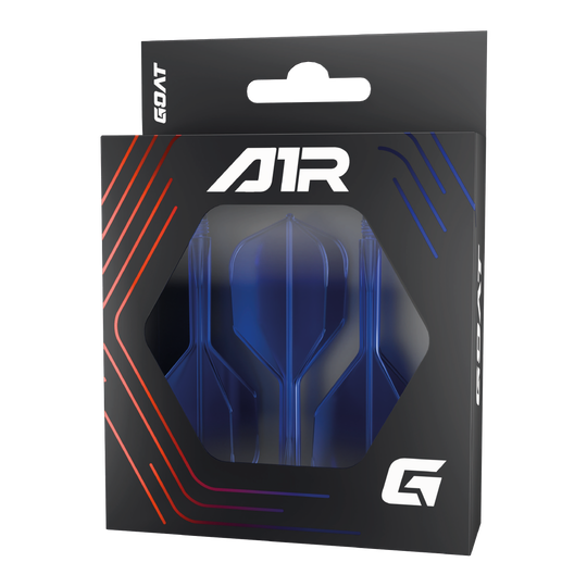 System wału lotniczego GOAT A1R No6 - niebieski Die Abbildung zeigt das Produkt "GOAT A1R No6 Flight-Shaft-System - Blau" in seiner Verpackung. Im Inneren sind blaue Dart-Flights und -Schäfte sichtbar.
