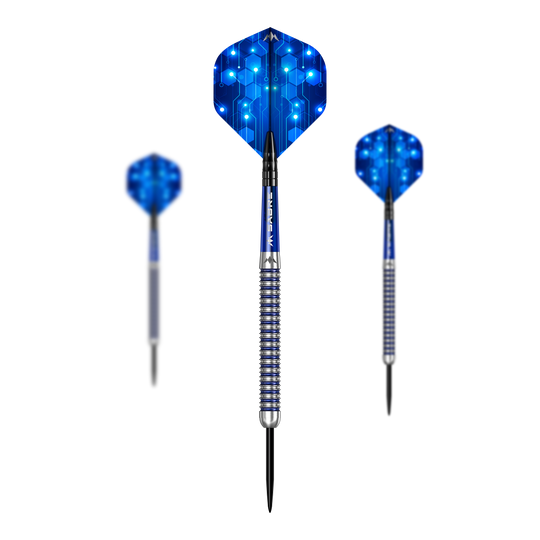 Lotki stalowe Mission ION Blue Silver Hier ist das Set Mission ION Blue Silver Steeldarts dargestellt. Es handelt sich um hochwertige Steeldarts in Blau und Silber.