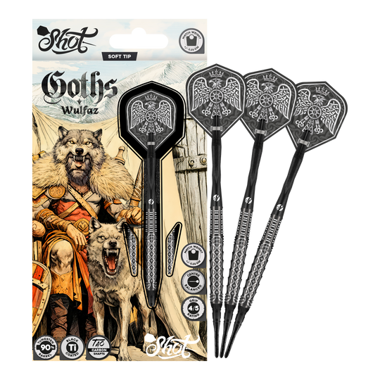 Miękkie lotki Shot Goths Wulfaz - 20g Abgebildet sind die Shot Goths Wulfaz Softdarts - 20g in einer Gesamtansicht. Sie sind perfekt für Softdartspieler geeignet.