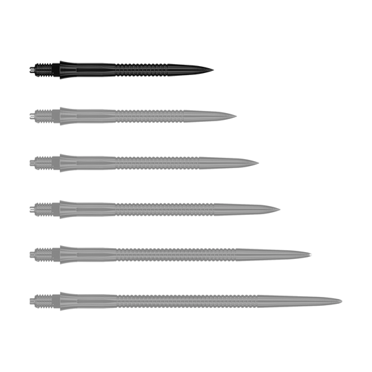 Końcówki do lotek Caliburn EZ-EVO – rowkowane – czarne Hier sieht man eine weitere EVO201 Caliburn EZ-EVO Dartspitze mit Rillen in Schwarz und einer Länge von 28 mm. Die Spitze ist speziell für Dartspieler geeignet.