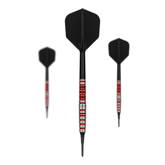 Miękkie lotki Target Black Marque Spinel - 21,5 g Target Black Marque Spinel Softdarts - 21,5g ist ein Softdart-Set für präzises Spiel. Das Bild zeigt alle Komponenten des Sets auf einen Blick.