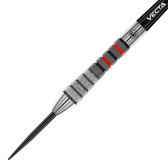 Stalowe lotki Winmau Dennis Priestley Diamond 3-Zero Dies ist ein Winmau Dennis Priestley Diamond 3-Zero Steeldart. Der Dartpfeil hat eine silberne Spitze und einen strukturierten Griff mit roten und schwarzen Akzenten.