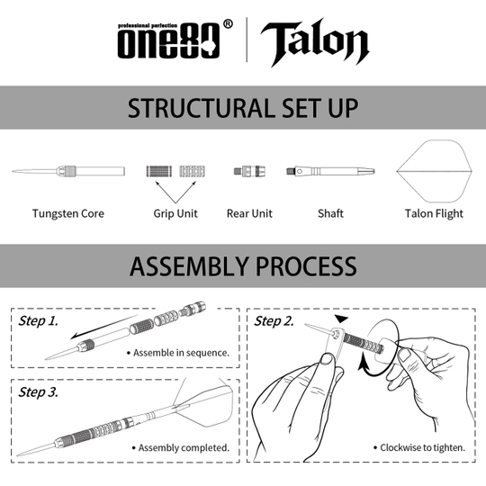 Lotki stalowe One80 Talon T1 Abgebildet sind die One80 Talon Steeldarts. Diese Darts bieten eine hochwertige Verarbeitung und ein modernes Design.