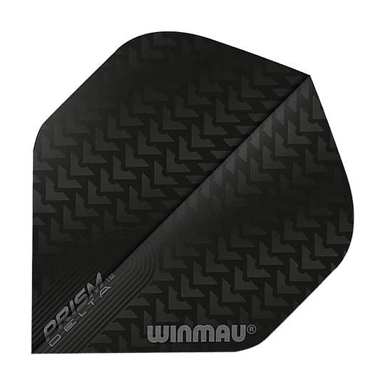 6915-200_Winmau_Prism_Delta_6915-200_Standard_Flights_1yiCb90c4W5Rks Das Bild zeigt ein Winmau Prism Delta 6915.200 Standard Flight für Dartpfeile. Das Flight ist schwarz mit einem dezenten Muster und den Aufdrucken "Prism Delta" und "Winmau".