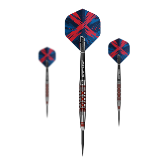 GOAT uderza stalowymi lotkami Dieses Bild stellt das Set der GOAT Strikes Steeldarts dar. Es zeigt mehrere Darts zusammen als Set.