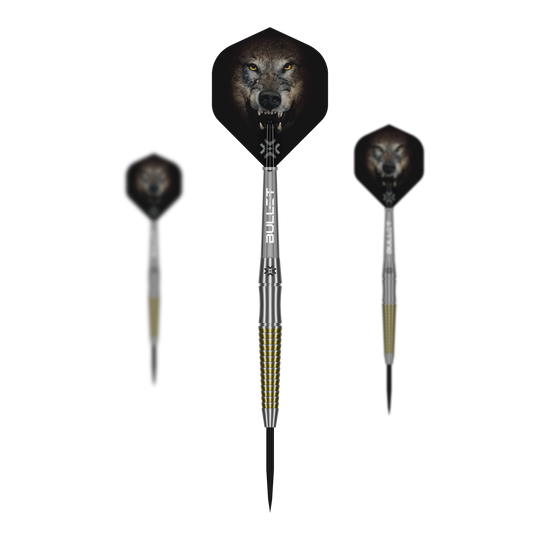 Stalowe lotki Bullet Fang Das Bild präsentiert ein Set der Bullet Fang Steeldarts. Mehrere Darts sind als Set zusammen abgebildet.