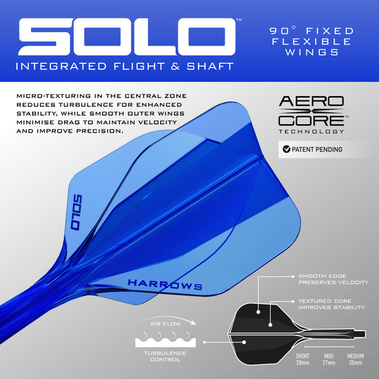 System wału lotniczego Harrows Solo No6 – niebieski Zu sehen ist das blaue Harrows Solo No6 Flight-Shaft-System. Dieses Produkt wird für Dartpfeile verwendet.
