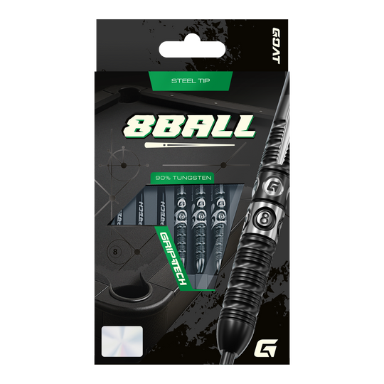 GOAT 8-Ball Steel Darts Das Bild stellt die GOAT 8Ball Steeldarts dar. Details des Dartpfeils sind klar erkennbar.
