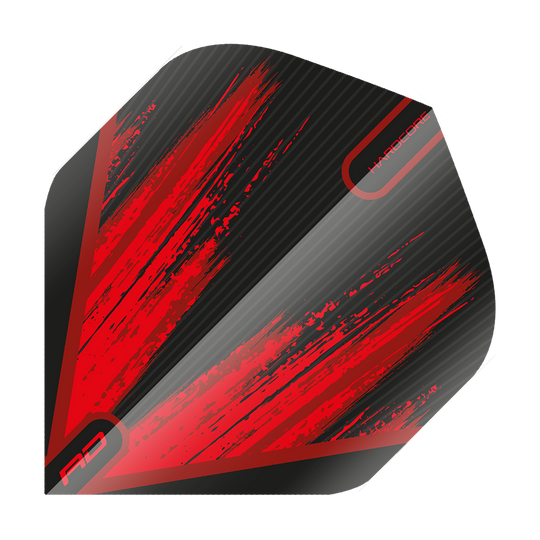 TF6442_Red_Dragon_Hardcore_Black_Red_V2_Standard_Flights_1uFoMBgCwXK9eu Das Bild zeigt das Produkt "Red Dragon Hardcore Black Red V2 Standard Flights". Die Dart-Flights sind schwarz mit auffälligen roten Streifen und modernen Designelementen.