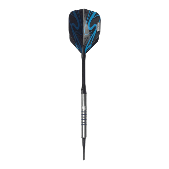 Lotki miękkie McDart 85 Tungsten V19 - 16,5 g Der McDart 85er Tungsten V19 Softdart wiegt 16,5g und hat ein modernes Design mit blauen und schwarzen Akzenten. Der Dartpfeil besteht aus hochwertigem Tungsten und besitzt einen silbernen, gerillten Schaft.
