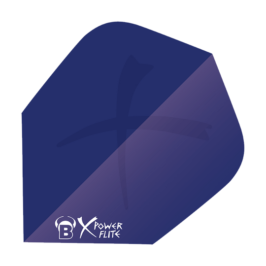 Das Bild zeigt ein dunkelblaues Dartflight mit einem dezenten X-Muster. In der unteren Ecke steht das Logo "Bulls X Power Flite".