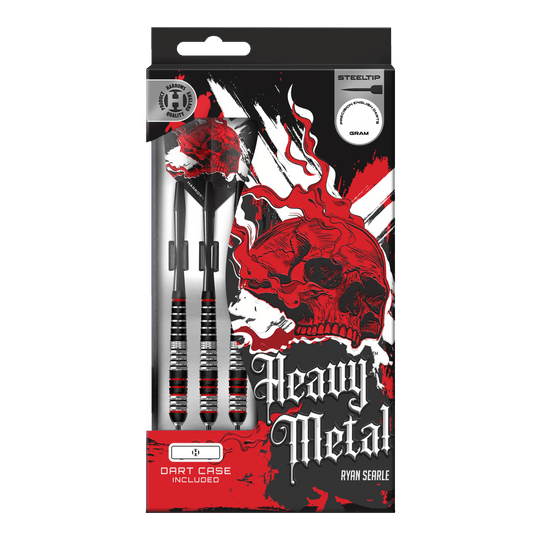 Gezeigt werden die Harrows Heavy Metal Ryan Searle Brass Steeldarts. Dieses Set ist ideal für ambitionierte Dartspieler.
