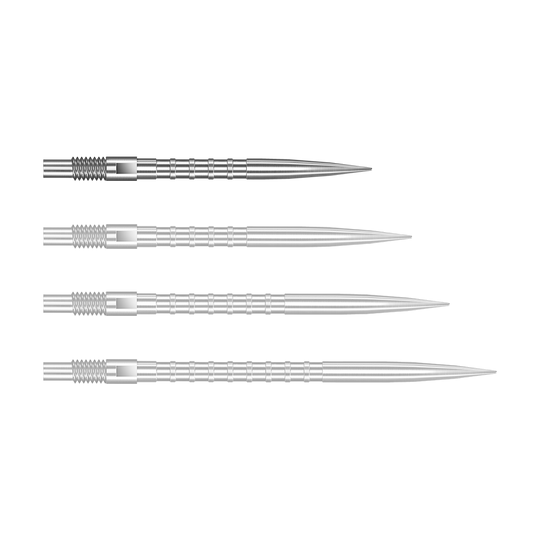 Końcówki do lotek Harrows Quick Point Heavy Metal – srebrne Das Bild zeigt Harrows Quick Point Heavy Metal Grip Dartspitzen in Silber mit einer Länge von 26mm. Dies ist das erste Stück der Serie.
