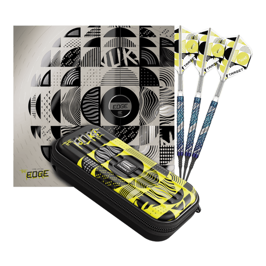 Lotki Target Luke Littler Edge Soft Darts - 19 g Auf dem Bild befindet sich das Set der Target Luke Littler Edge Softdarts - 19g. Die Darts sind komplett und gut sichtbar angeordnet.