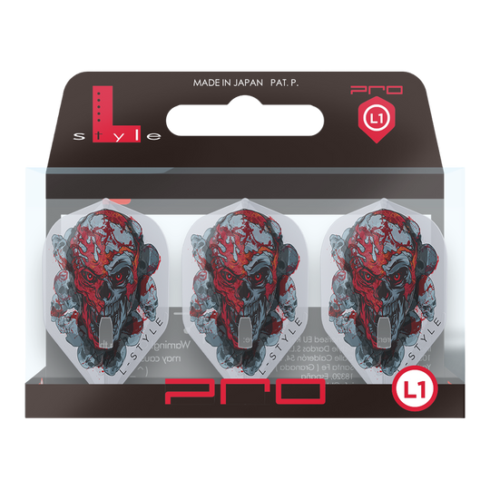 Loty Ryan Searle Signature V4 Clear White L1PRO w stylu L Das Bild zeigt die L-Style Ryan Searle Signature V4 Clear White L1PRO Flights. Es handelt sich um hochwertige Flights für Dartsport.
