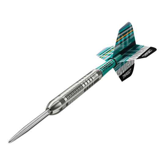 Stalowe lotki Target Hydro 03 Swiss Point Die Target Hydro 03 Swiss Point Steeldarts sind auf dem Bild zu sehen. Die Nahaufnahme hebt die Details der Darts hervor.