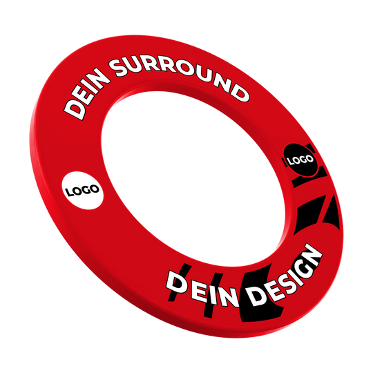 Obudowa tarczy do darta z Twoim projektem Auf dem Bild sieht man ein rotes Dartboard-Surround. Es wird zum Auffangen fehlgeworfener Darts verwendet.