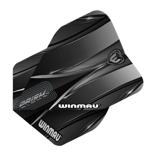 Loty standardowe Winmau Alpha Sniper Black Das Bild zeigt das Produkt "Winmau Alpha Sniper Black Standard Flights". Die Flights sind schwarz mit silbernen und grauen Designelementen und tragen das Winmau-Logo.