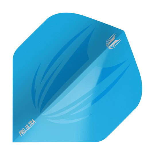 TG440_Target_ProUltra_ID_Lime_Blue_No2_Standard_Flights_1 Das Bild zeigt ein blaues Dart-Flight mit dem Namen "Target ProUltra ID Blue No2 Standard Flights". Auf dem Flight sind stilisierte Muster und die Aufschrift "PRO.ULTRA" zu sehen.