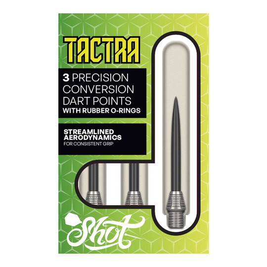Punkty konwersji Shot Tactra - 34 mm Hier sieht man die Shot Tactra Conversion Points - 34 mm. Sie bieten eine praktische Lösung für Dartspieler, die flexibel wechseln möchten.