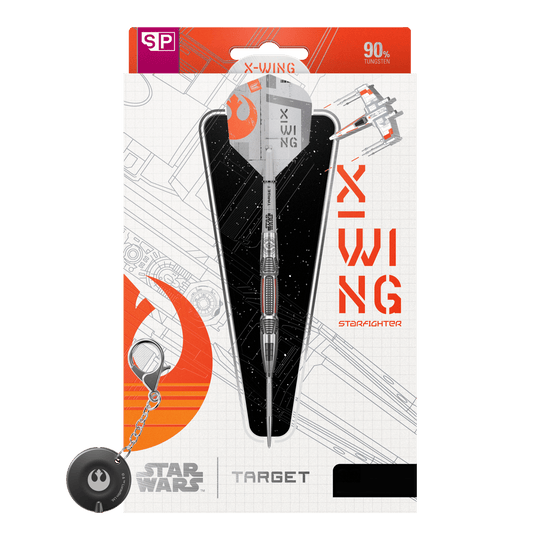 Stalowe lotki Swiss Point firmy Target Star Wars X-Wing Zu sehen ist das Produkt Target Star Wars X-Wing Swiss Point Steeldarts. Diese Steeldarts sind inspiriert von dem berühmten X-Wing aus Star Wars.