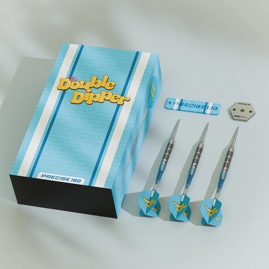 Precyzyjne stalowe lotki Bela Schugmann Double Dipper V1 180 Das Bild zeigt die Precise 180 Bela Schugmann Double Dipper V1 Steeldarts. Diese Dartpfeile sind optimal für fortgeschrittene Dartspieler.