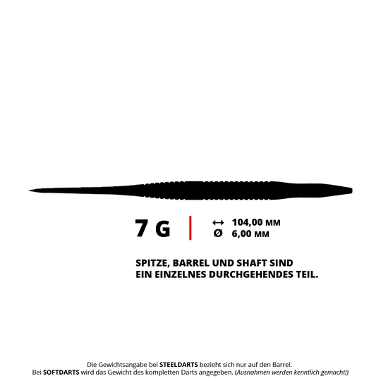 Abgebildet sind die Caliburn TTD Complete Titanium T3 Black Steeldarts - 7g. Die Steeldarts sind schwarz, bestehen aus Titan und wiegen 7 Gramm.