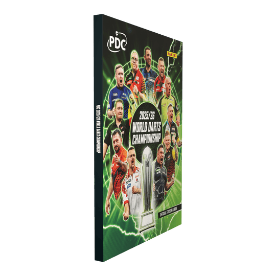 Das Bild zeigt das Panini PDC World Darts Championship 2025/26 Official Sticker Hardcover Sammelalbum. Das stabile Album ist perfekt zum Aufbewahren und Präsentieren der gesammelten Sticker geeignet.