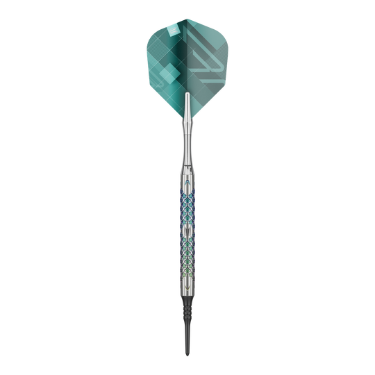 Target Rove 10 miękkich rzutek Ein einzelner Target Rove 10 Softdart ist im Bild zu sehen. Die Oberfläche und Konturen sind gut zu erkennen.