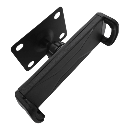 Uchwyt ścienny do tabletu McDart TABSteady Die Abbildung zeigt die McDart TABSteady Tablet Wandhalterung in schwarzer Farbe. Die Halterung verfügt über eine stabile Montageplatte und verstellbare Haltearme für Tablets.