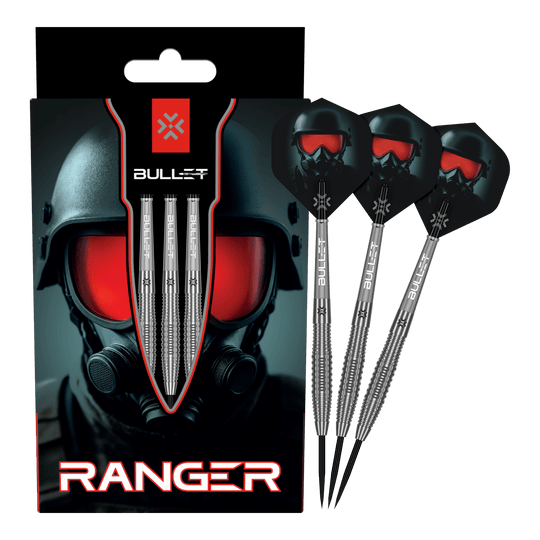 Stalowe lotki Bullet Ranger Auf dem Bild ist das vollständige Set der Bullet Ranger Steeldarts zu sehen. Die Steeldarts werden für Präzisionswürfe verwendet.