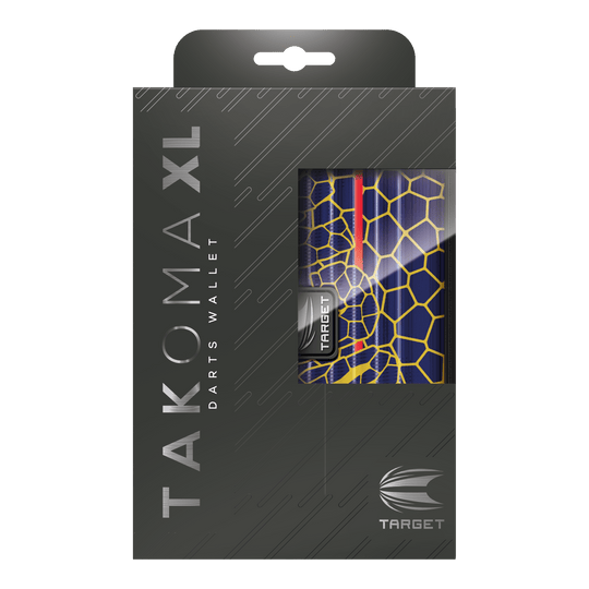 Etui na lotki Target Takoma Josh Rock XL Das Bild zeigt die Verpackung des Produkts "Target Takoma Josh Rock XL Dartcase". Das Dartcase ist teilweise durch ein Fenster in der Verpackung sichtbar und hat ein buntes, grafisches Design.