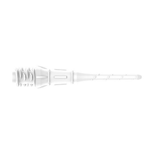 Szminki Premium (30 szt.) - Porady Das Bild zeigt eine weiße Dartspitze mit feinen Rillen und Details. Sie ist lang und besteht aus Kunststoff.