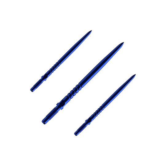 Końcówki do rzutek Bulls NL Convertible Point – z pierścieniowym uchwytem – niebieskie Hier sieht man ein Set aus mehreren RingedGrip Convertible Points in Blau, 32mm lang. Es sind Ersatzspitzen für Dartpfeile.