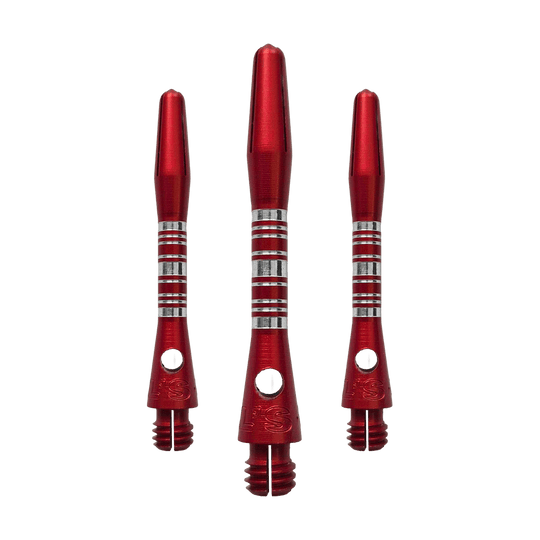 Wałki aluminiowe Bulls NL Supra - czerwone - 34 mm Dieses Bild zeigt die Bulls NL Supra Aluminium Shafts in Rot, 34 mm lang, als Set. Die Schäfte sind robust und ideal für Dartspieler.