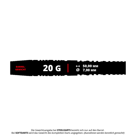 Abgebildet sind die Caliburn Awakening Ivan Softdarts mit einem Gewicht von 20g. Diese Softdarts sind für präzises Dartspiel entwickelt.