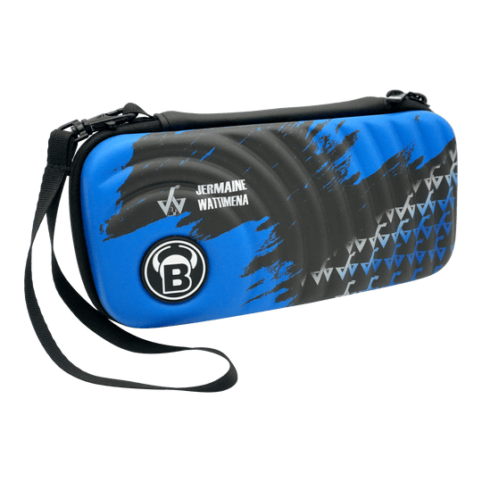 Pokrowiec na rzutki Bulls Orbis S Jermaine Watttimena Auf dem Bild ist das Bulls Orbis S Jermaine Wattimena Dartcase zu sehen. Die Darttasche ist blau-schwarz gestaltet und trägt den Namen Jermaine Wattimena.