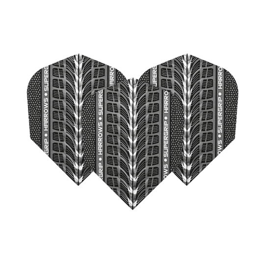 Lotki Harrows Supergrip White No6 Harrows Supergrip Weiß No6 Flights sind abgebildet. Das Bild zeigt weiße Dart-Flights der Marke Harrows.