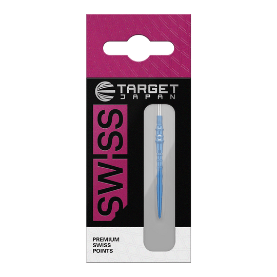 Końcówki do lotek Target Japan Premium Swiss Point – niebieskie Zu sehen sind Target Japan Premium Swiss Point Dartspitzen in der Farbe Blau. Sie werden als Ersatzspitzen für Dartpfeile verwendet.