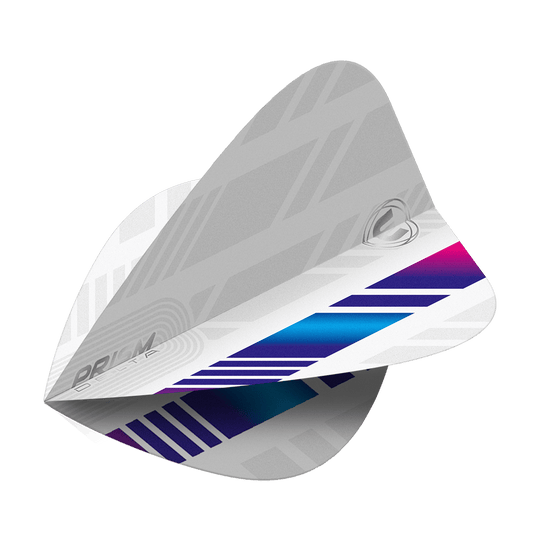 Loty latawcem Winmau Delta Biały Niebieski Fioletowy Das Bild zeigt die Winmau Delta White Blue Purple Kite Flights. Sie sind hauptsächlich weiß mit blauen und lila Akzenten sowie einem modernen, grafischen Muster.