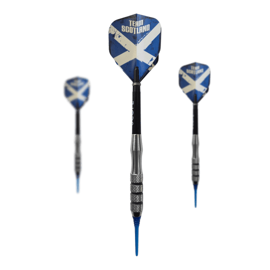 Lotki McDart Scottish Cross Brass Soft Darts - 18g Das Bild zeigt McDart Scottish Cross Brass Softdarts mit einem Gewicht von 18g. Die Darts sind für Softdartspieler geeignet.