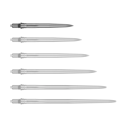 Końcówki do lotek Caliburn EZ-EVO - gładkie - srebrne Abgebildet wird eine weitere glatte silberne Dartspitze, vermutlich in einer anderen Perspektive. Die Spitze scheint aus Metall zu bestehen.