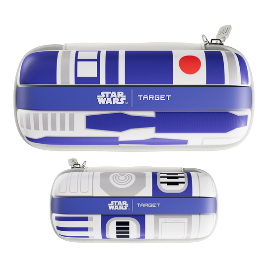 Abgebildet ist das Target Star Wars Boa Dartcase im Design von R2D2. Das Produkt dient zur sicheren Aufbewahrung von Dartzubehör.
